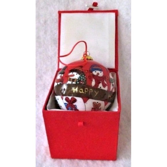 Li Bien Snowman Glass Handpainted Tree Ornament Bauble with Box - Picture 2 of 3